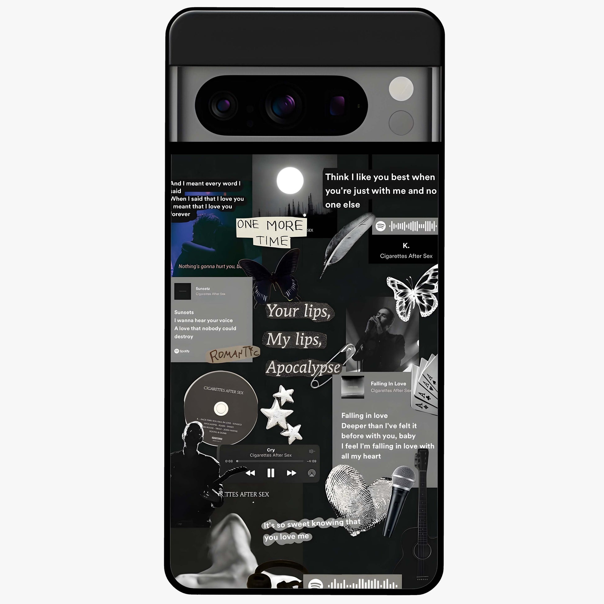 Midnight Love Echo Glass Case showing flat back view with romantic midnight themed artwork and glossy glass finish.