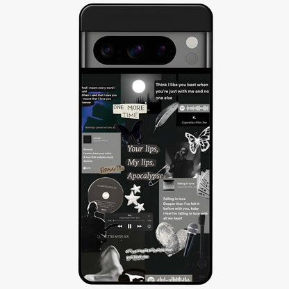 Midnight Love Echo Glass Case showing flat back view with romantic midnight themed artwork and glossy glass finish.
