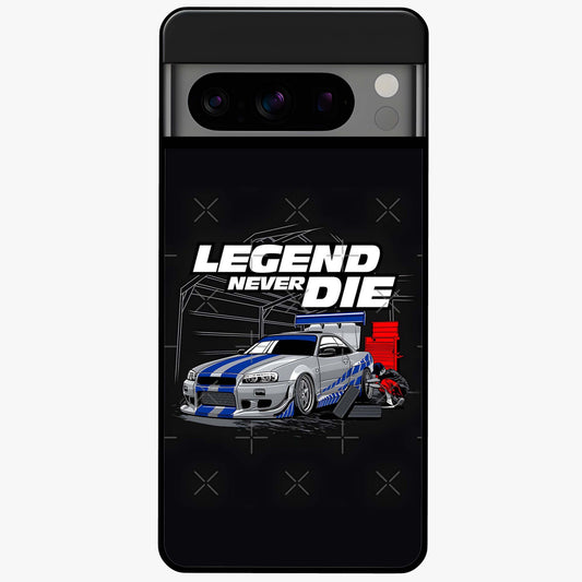 Midnight Racing Legacy Glass Case showing flat back view with sleek racing inspired artwork and glossy glass finish.