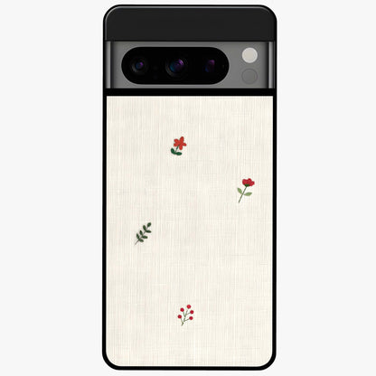 Minimal Petal Whispers Glass Case showing flat back view with soft minimal floral artwork and glossy glass finish.
