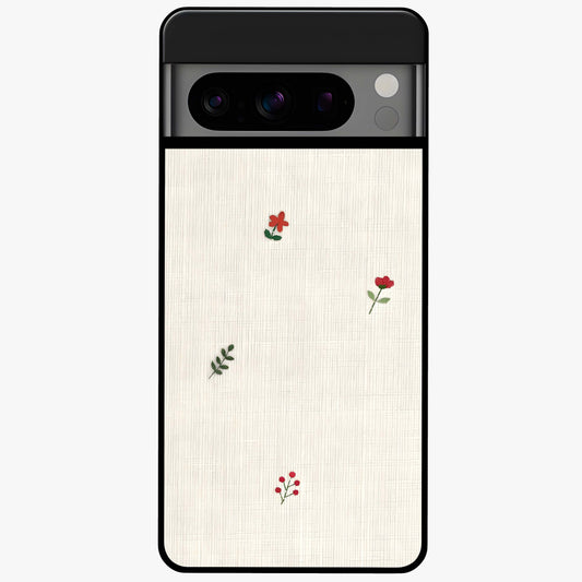 Minimal Petal Whispers Glass Case showing flat back view with soft minimal floral artwork and glossy glass finish.