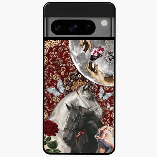 Moonlit Royal Stallion Glass Case showing flat back view with majestic horse under moonlight artwork and glossy glass finish.