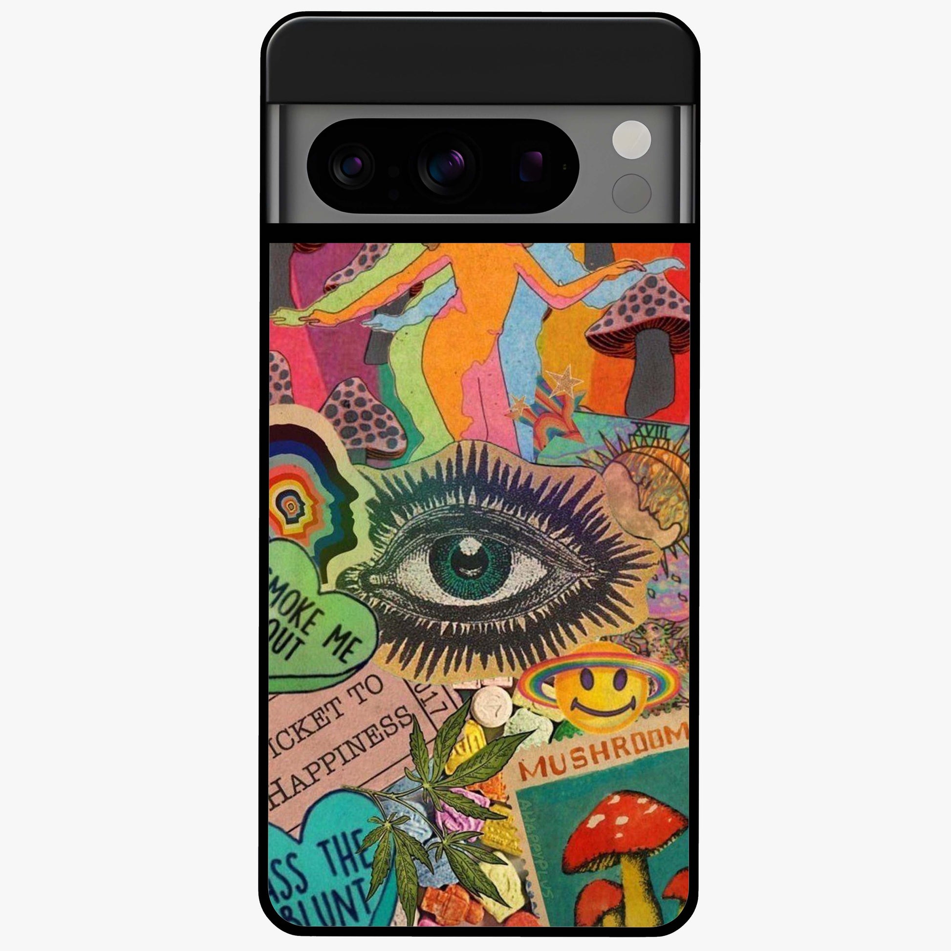 Mystic Eye Wonderland Glass Case showing flat back view with mystical eye themed artwork and glossy glass finish.