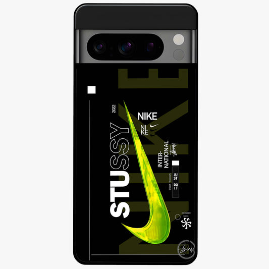 Neon Street Edition Glass Case showing flat back view with neon street style artwork and glossy glass finish.