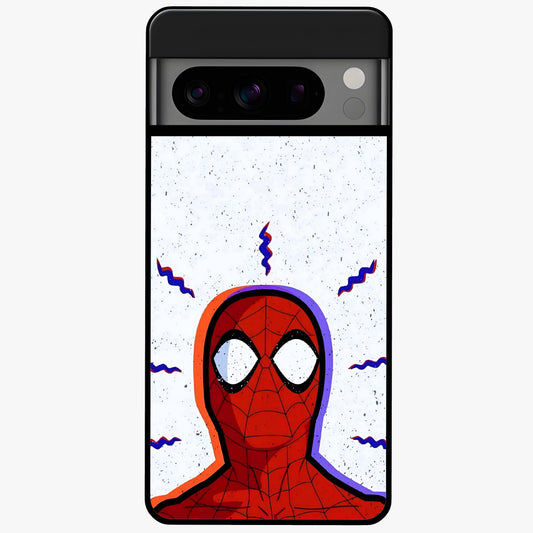 Omg Spiderman Glass Case showing flat back view with bold superhero inspired artwork and glossy glass finish.