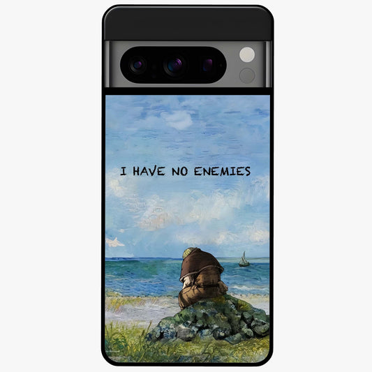 Peace Beyond War Glass Case showing flat back view with symbolic peace themed artwork and glossy glass finish.