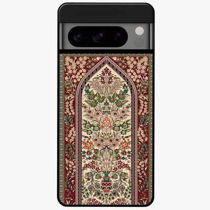 Persian Inspired Glass Case showing flat back view with ornate Persian style pattern artwork and glossy glass finish.