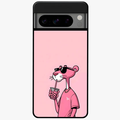 Pink Panther Glass Case showing flat back view with iconic pink panther artwork and glossy glass finish.
