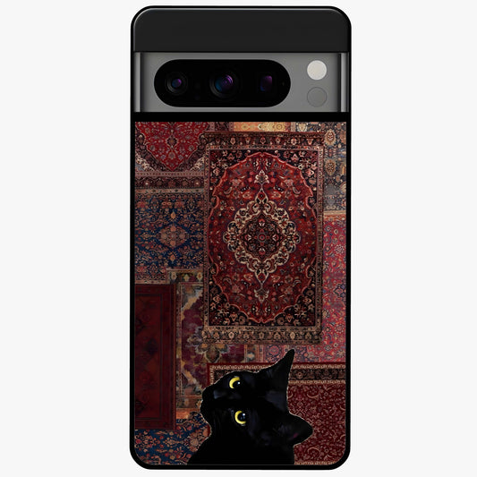 Regal Magic Cat Apple Glass Case showing flat back view with magical cat artwork holding apple and glossy glass finish.