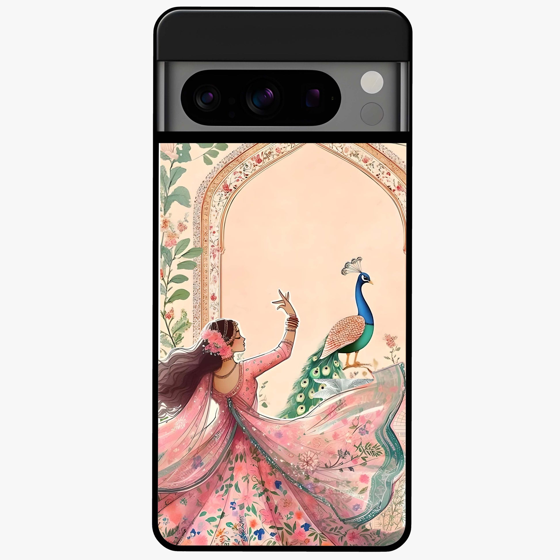 Royal Grace Muse Glass Case showing flat back view with elegant artistic artwork and glossy glass finish.