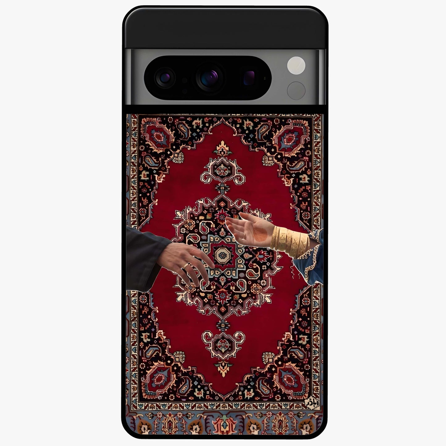 Royal Touch Reach Glass Case showing flat back view with elegant royal themed artwork and glossy glass finish.
