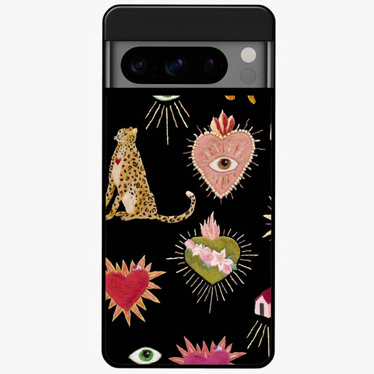 Sacred Jungle Heart Glass Case showing flat back view with jungle inspired heart artwork and glossy glass finish.