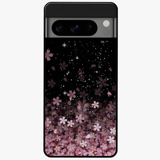 Small Starry Flowers Glass Case showing flat back view with delicate starry floral artwork and glossy glass finish.