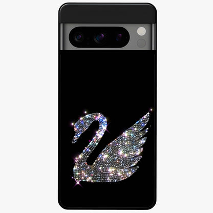 Starlit Swan Grace Glass Case showing flat back view with graceful swan artwork under starry sky and glossy glass finish.