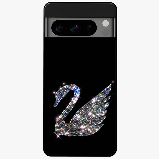 Starlit Swan Grace Glass Case showing flat back view with graceful swan artwork under starry sky and glossy glass finish.