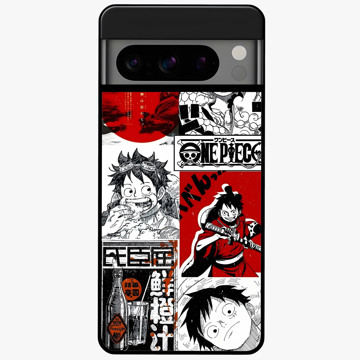Strawhat Chaos Panels Glass Case showing flat back view with anime inspired chaos panel artwork and glossy glass finish.