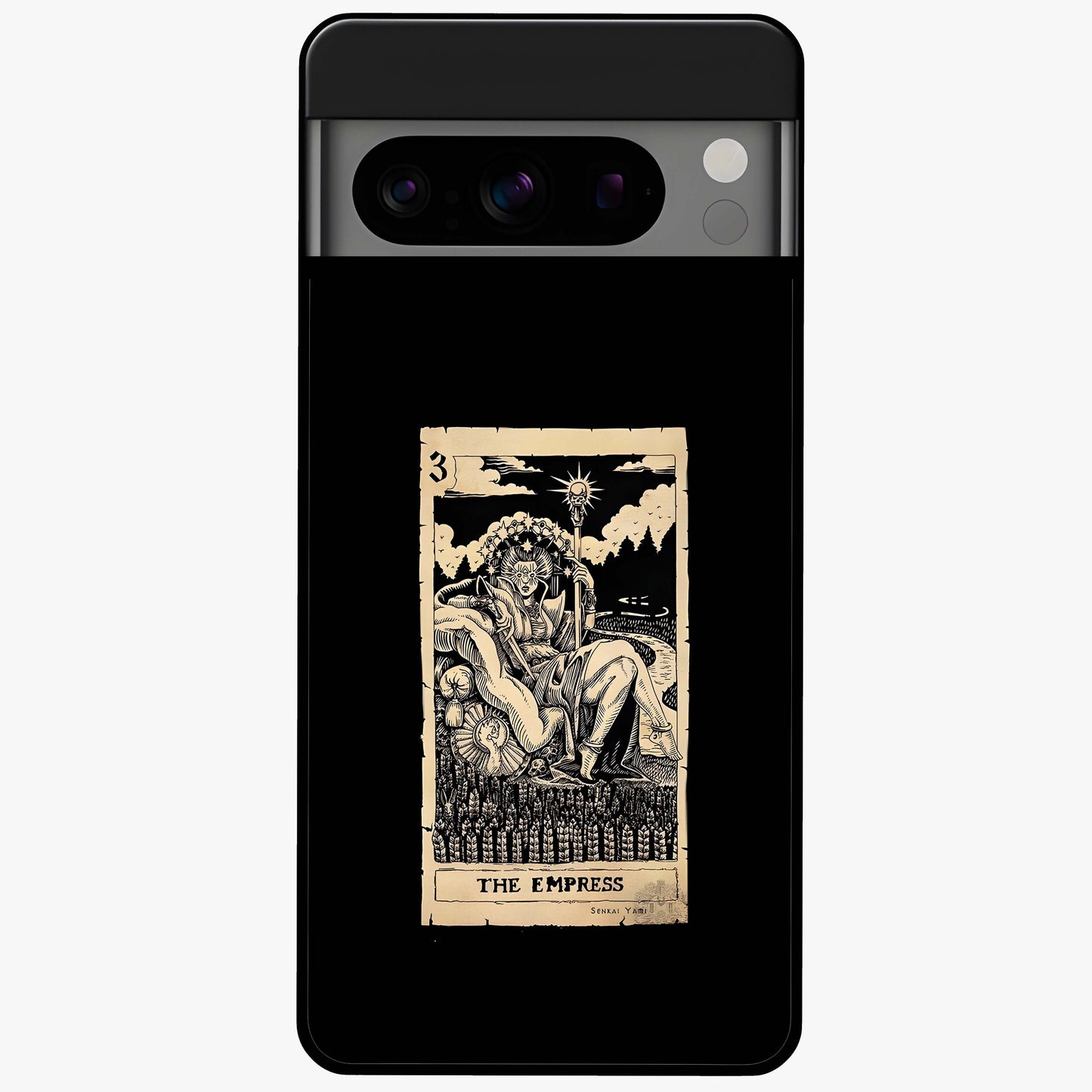The Empress Glass Case showing flat back view with regal feminine artwork and glossy glass finish.