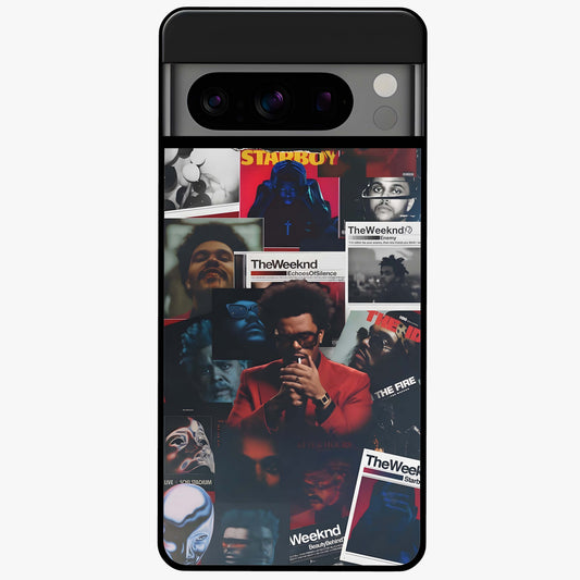 The Weeknd Glass Case showing flat back view with music inspired artistic portrait artwork and glossy glass finish.