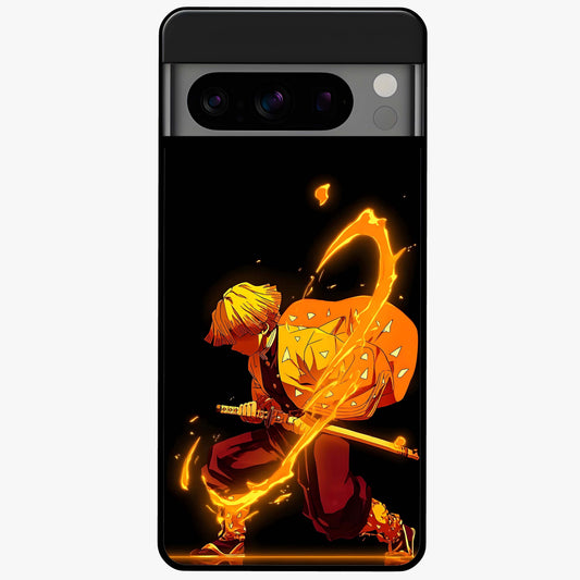 Thunder Flame Execution Glass Case showing flat back view with powerful flame and lightning artwork and glossy glass finish.
