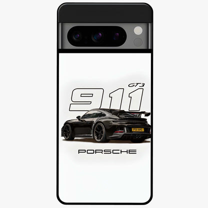 Turbo Legacy Icon Glass Case showing flat back view with iconic sports car inspired artwork and glossy glass finish.