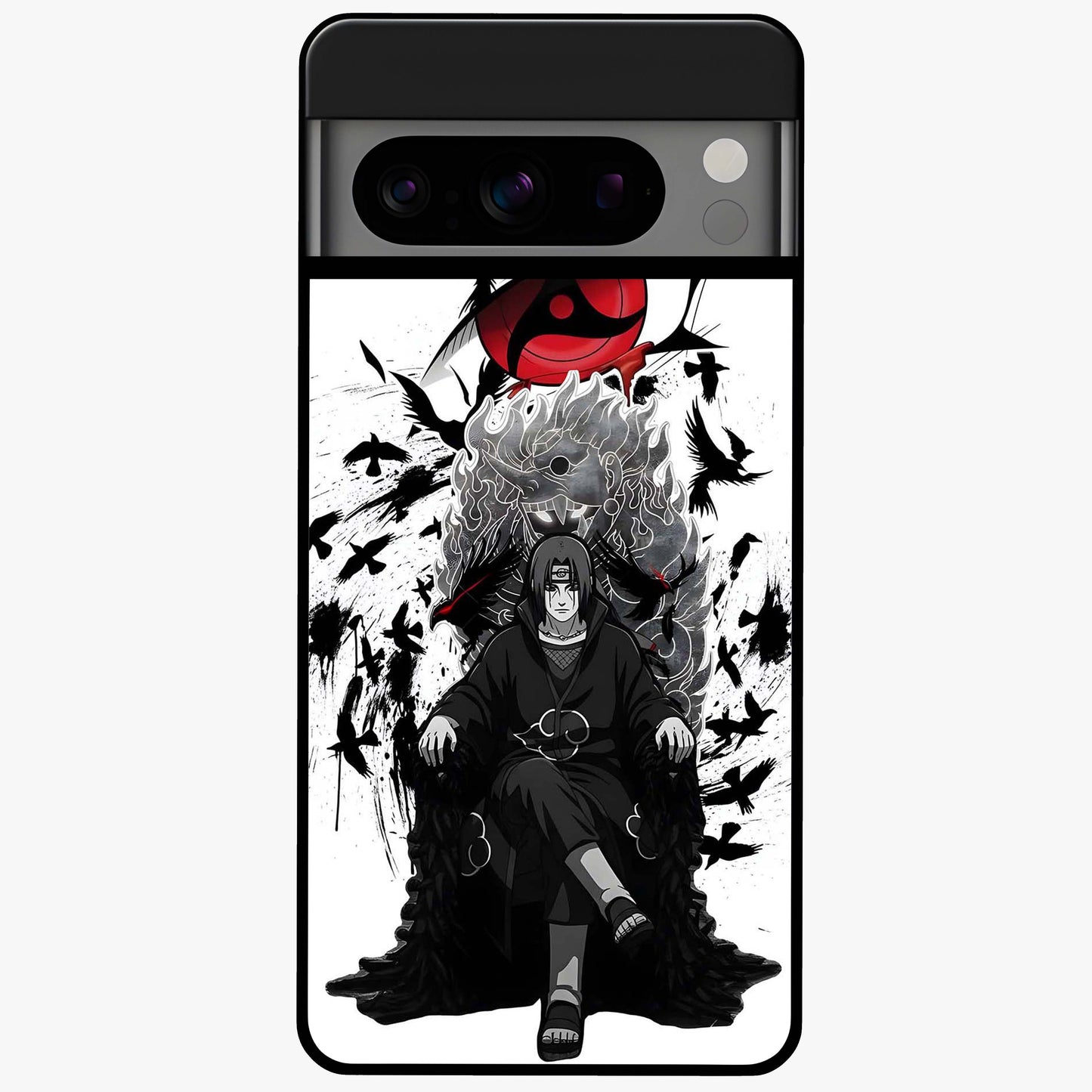 Uchiha Shadow Throne Glass Case showing flat back view with cosmic underwater themed artwork and glossy glass finish.