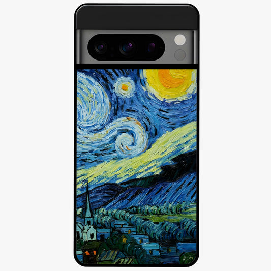Van Gogh Art Glass Case showing flat back view with classic painterly artwork inspired by Van Gogh style and glossy glass finish.