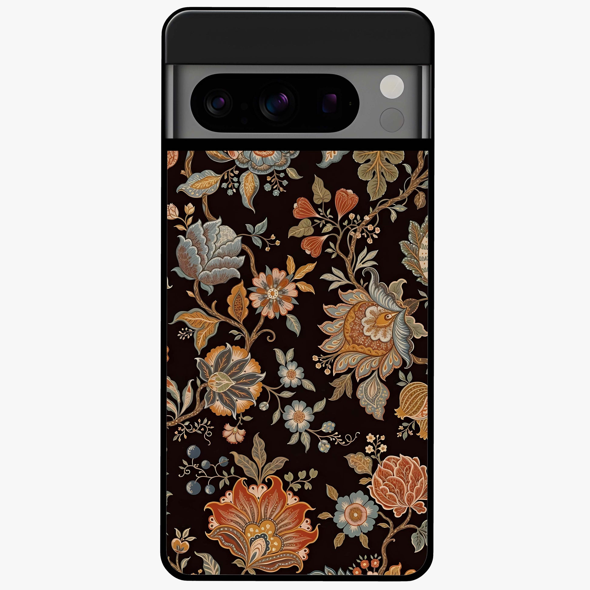 Vintage Floral Dream Glass Case showing flat back view with classic floral artwork and glossy glass finish.