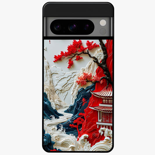 Whispers Of Sakura Waves Glass Case showing flat back view with cherry blossom wave artwork and glossy glass finish.