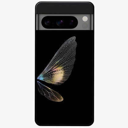 Whispers Of Wings Glass Case showing flat back view with graceful wing inspired artwork and glossy glass finish.