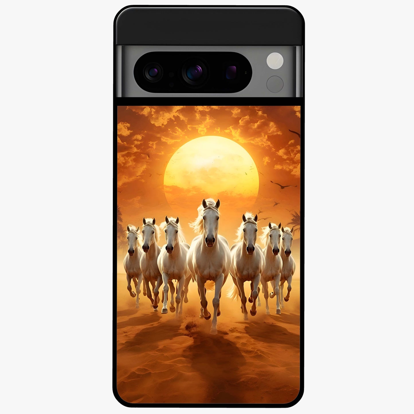 Wild Sunset Majesty Glass Case showing flat back view with majestic sunset landscape artwork and glossy glass finish.