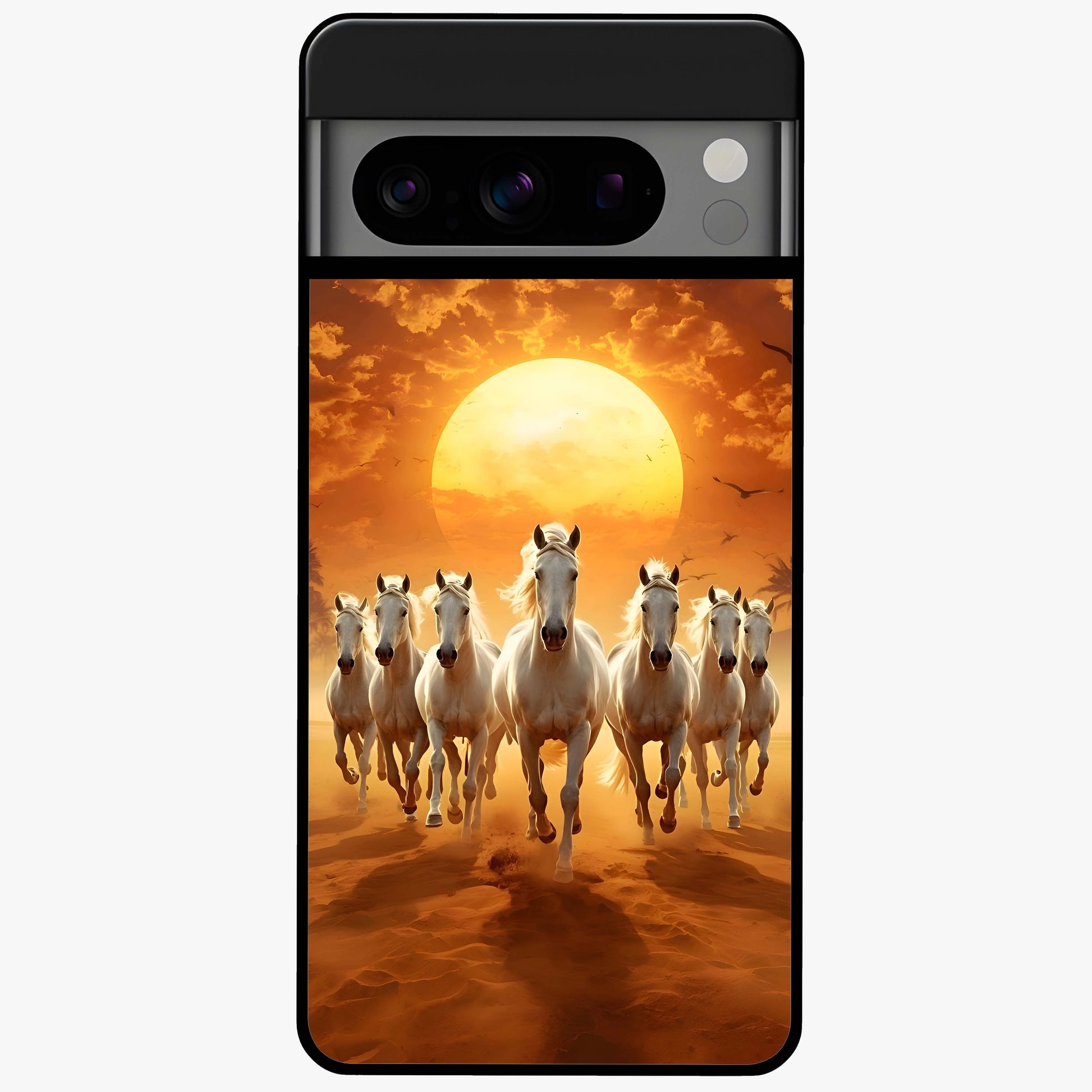 Wild Sunset Majesty Glass Case showing flat back view with majestic sunset landscape artwork and glossy glass finish.