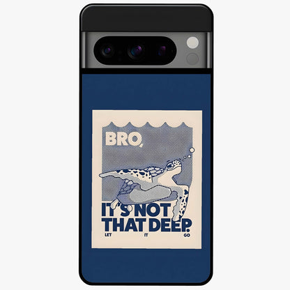 Worry Less Swim Glass Case showing flat back view with playful motivational artwork and glossy glass finish.