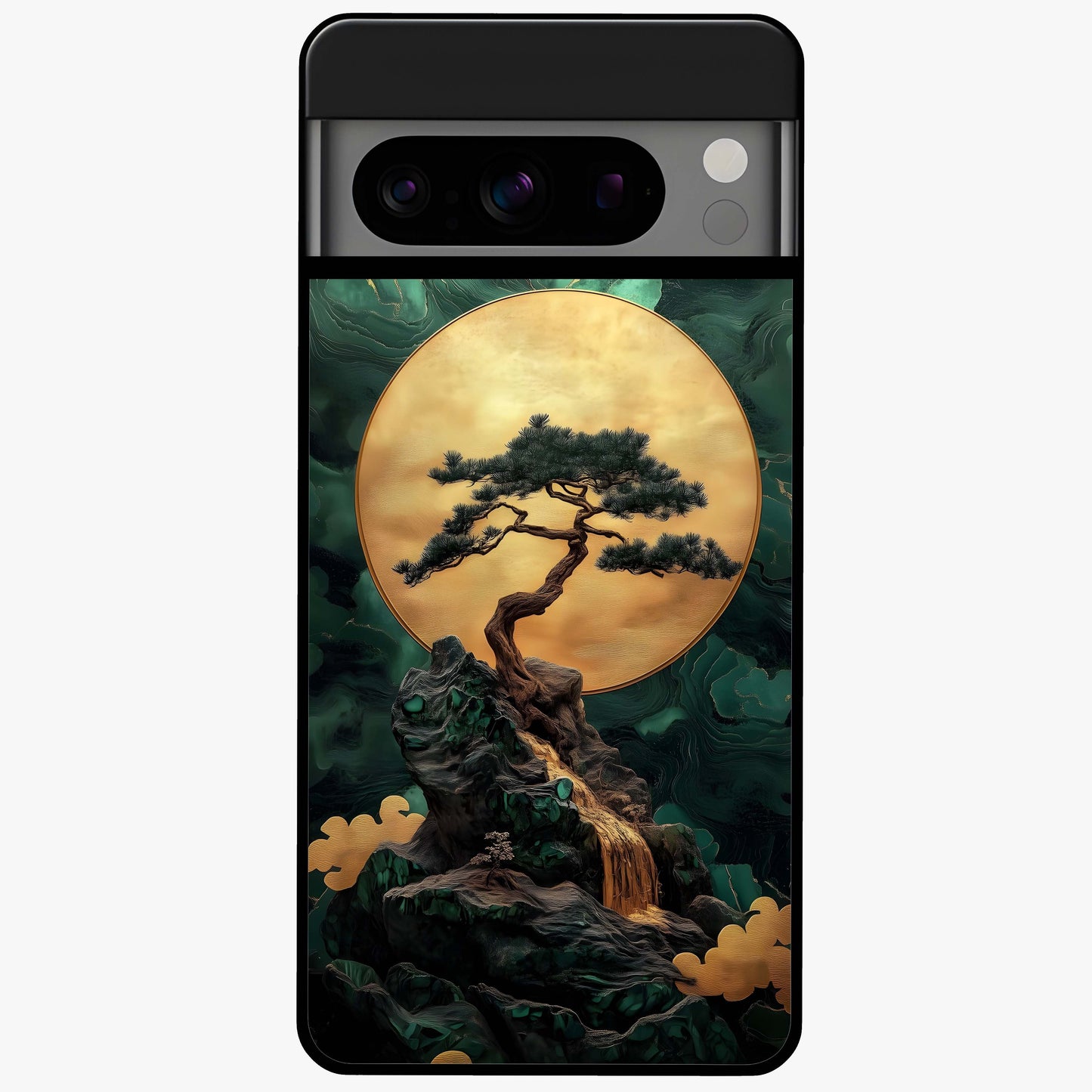 Zen Moon Rise Glass Case showing flat back view with calm moonrise artwork and glossy glass finish.