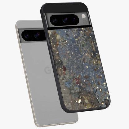 Aesthetic Astrolophia Glass Case displayed in angled mockup highlighting artistic aesthetic elements and smooth glass surface.