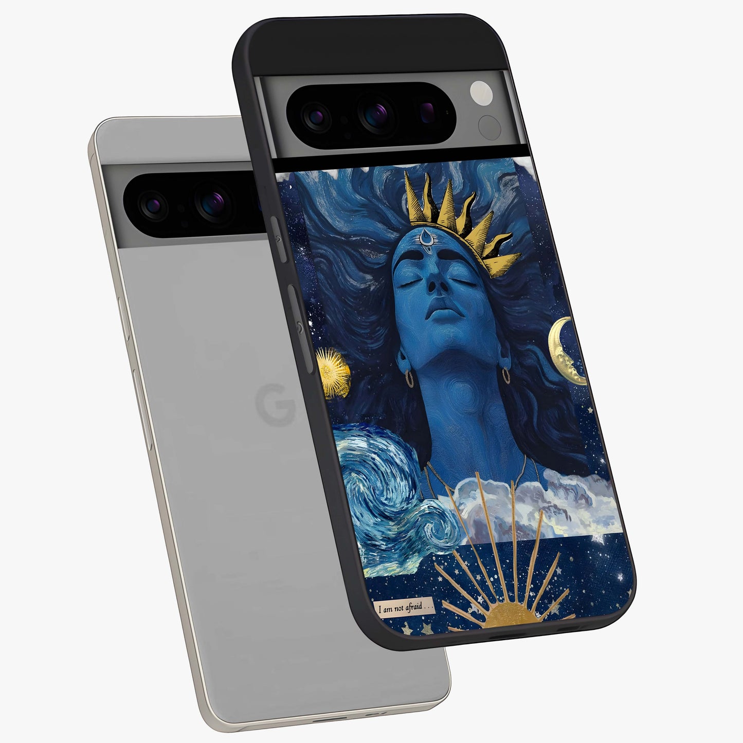 Aesthetic Lord Shiva Glass Case displayed in angled mockup highlighting spiritual Shiva illustration and sacred aesthetic design.