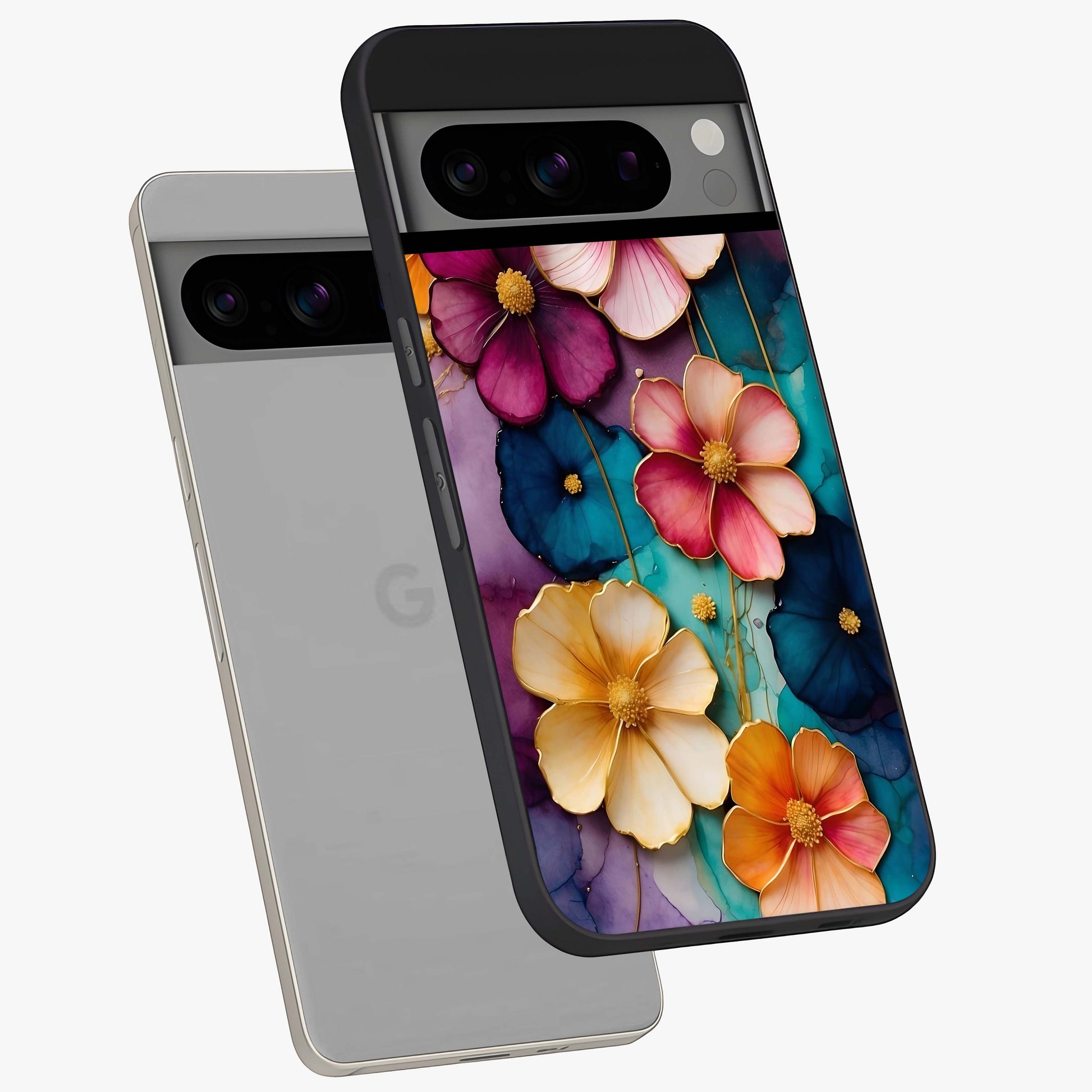 Artlyn Grace Flower Pattern Glass Case displayed in angled mockup highlighting delicate flower pattern design and smooth glass surface.