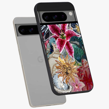 Beaded Garden Fantasy Glass Case displayed in angled mockup highlighting fantasy inspired floral bead pattern.