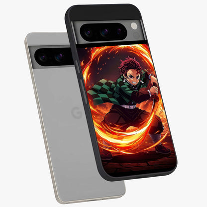 Blazing Sword Resolve Glass Case displayed in angled mockup highlighting powerful sword illustration and bold fantasy theme.