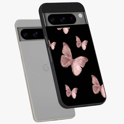 Butterfly Pattern Glass Case displayed in angled mockup highlighting delicate butterfly design and aesthetic pattern style.
