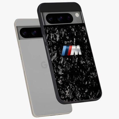 Carbon Speed Mark Glass Case displayed in angled mockup highlighting racing inspired carbon design and sleek aesthetic style.