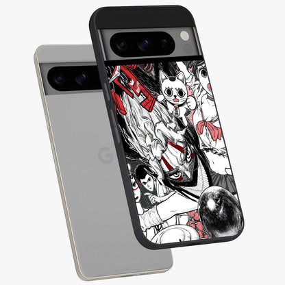 Crimson Chaos Panel Glass Case displayed in angled mockup highlighting chaotic panel style design with modern graphic theme.