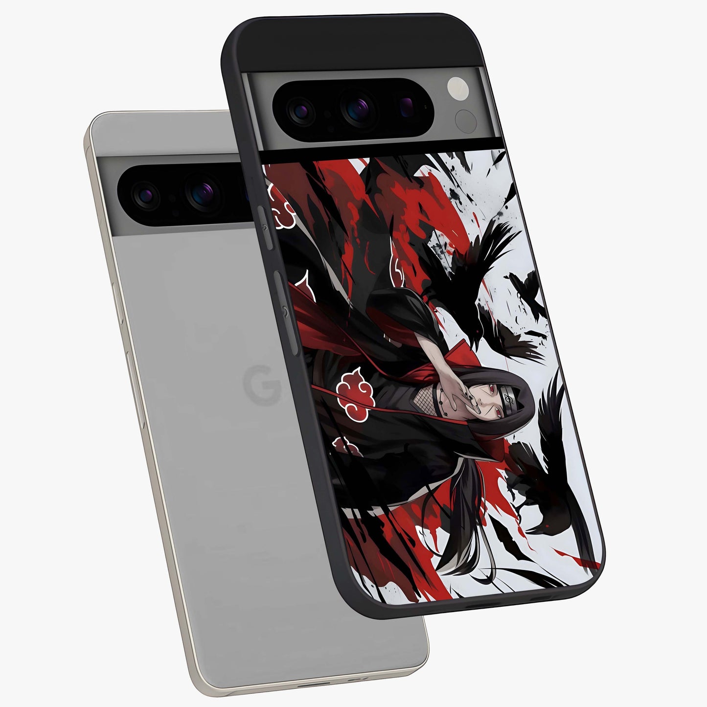 Crimson Crow Illusion Glass Case displayed in angled mockup highlighting mysterious crow graphic with dark aesthetic style.