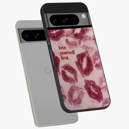 Crimson Kiss Love Glass Case displayed in angled mockup highlighting bold love inspired design with modern aesthetic style.
