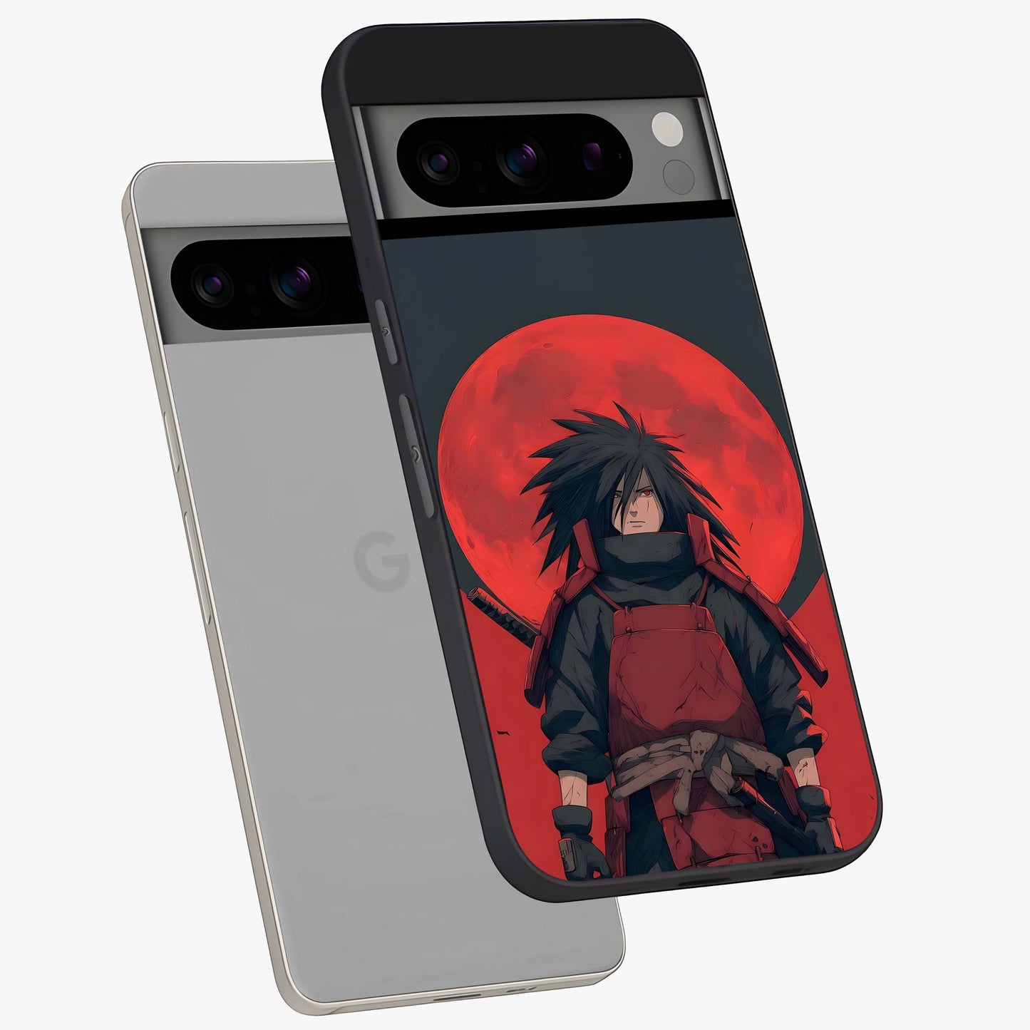 Crimson Moon Warlord Glass Case displayed in angled mockup highlighting dramatic crimson moon design with fantasy aesthetic.