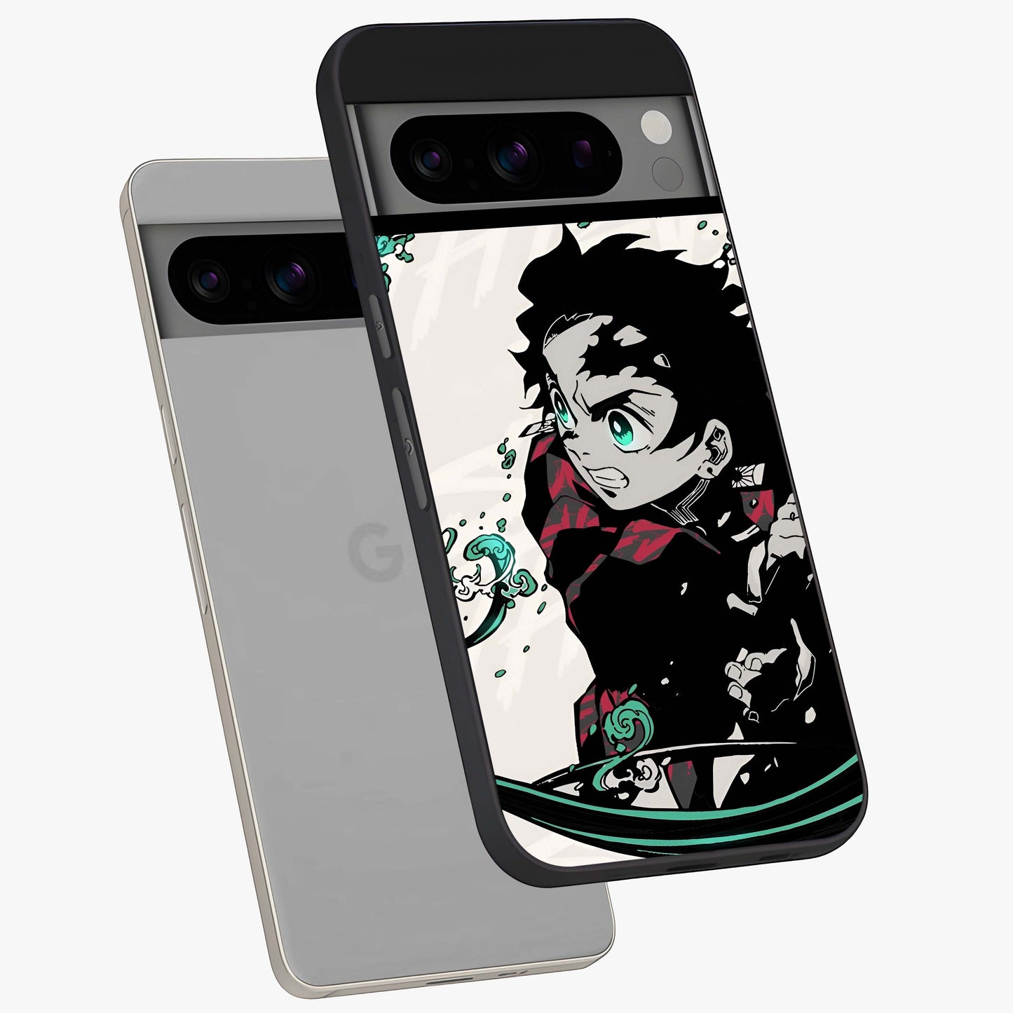 Demon Slayer Glass Case displayed in angled mockup highlighting dramatic anime character design with action aesthetic.