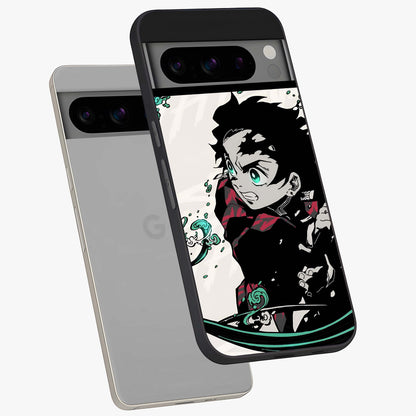Demon Slayer Glass Case displayed in angled mockup highlighting dramatic anime character design with action aesthetic.