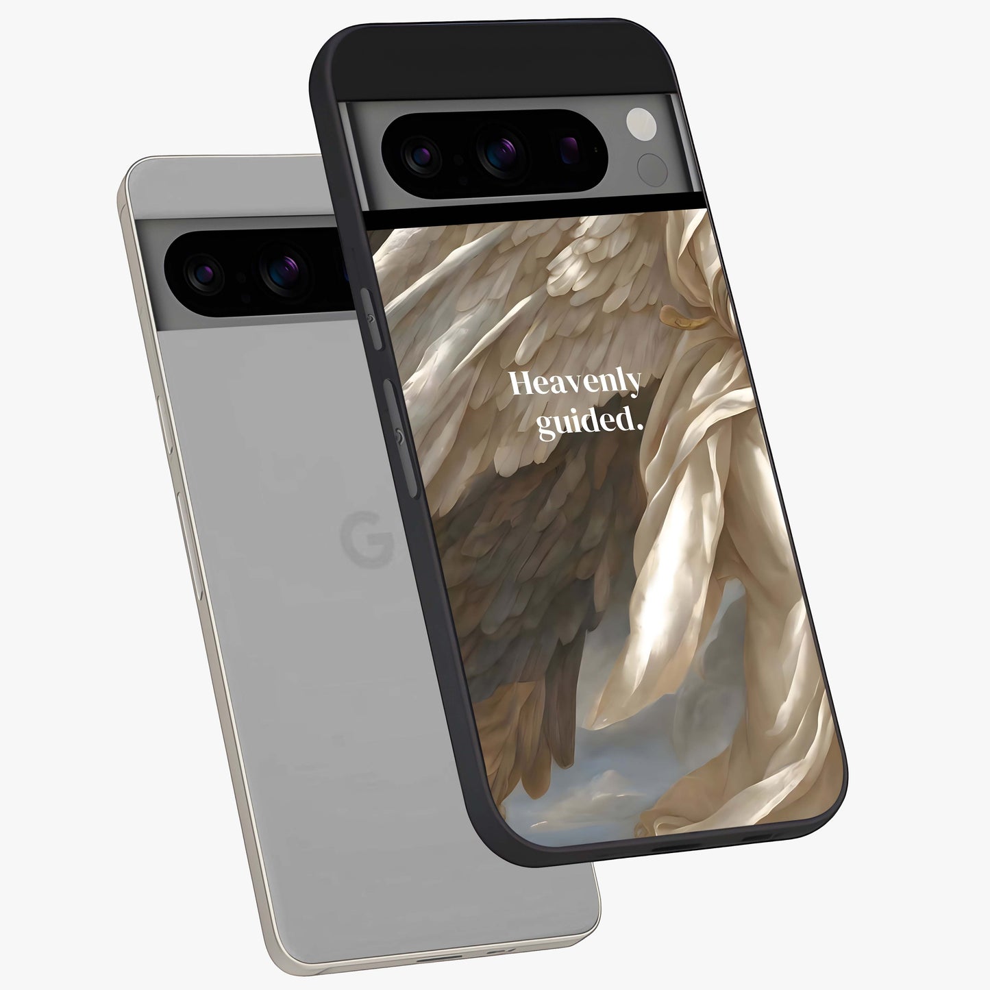 Divine Winged Grace Glass Case displayed in angled mockup highlighting graceful wing design with divine aesthetic style.