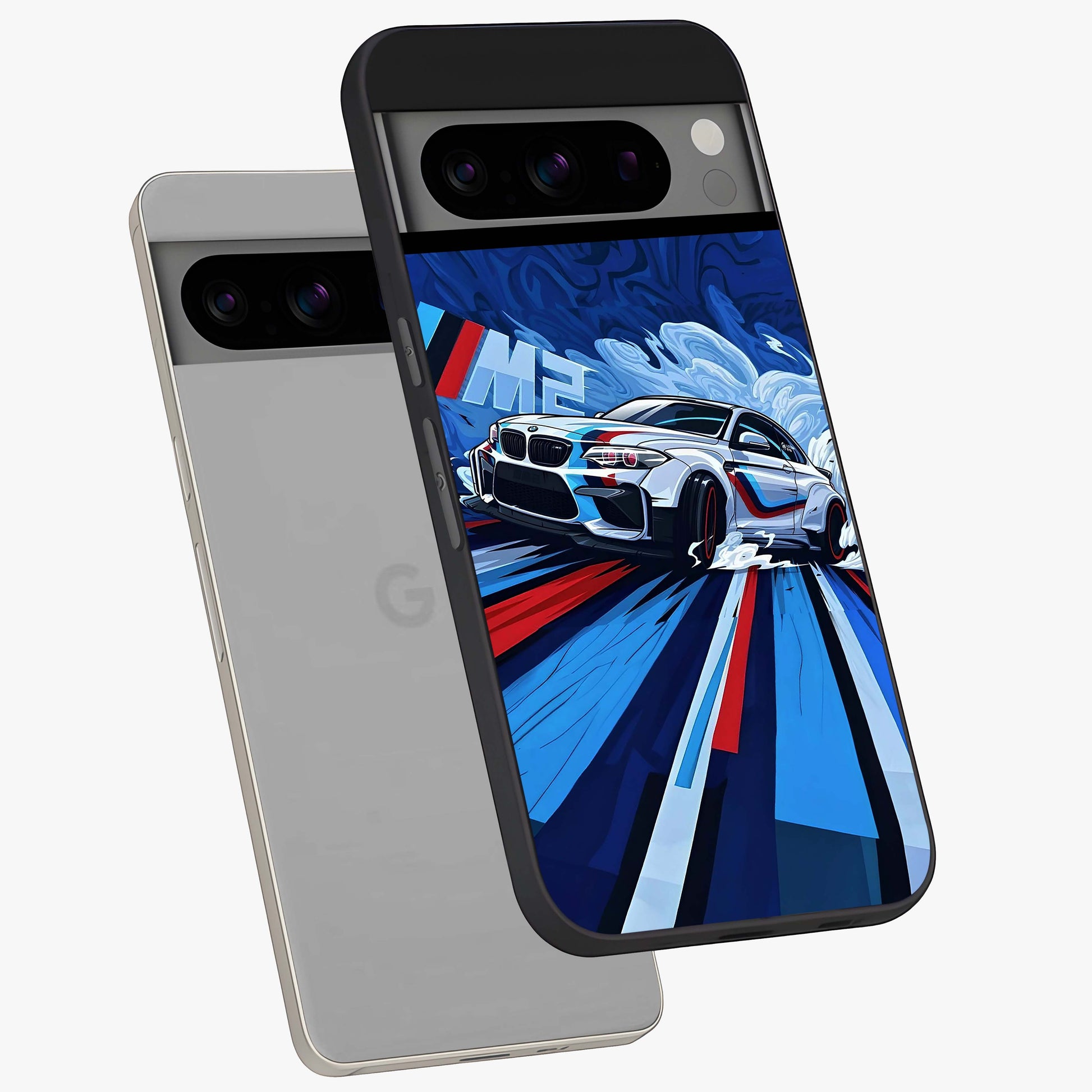 Drift Power Rush Glass Case displayed in angled mockup highlighting powerful drift car design with sporty aesthetic style.