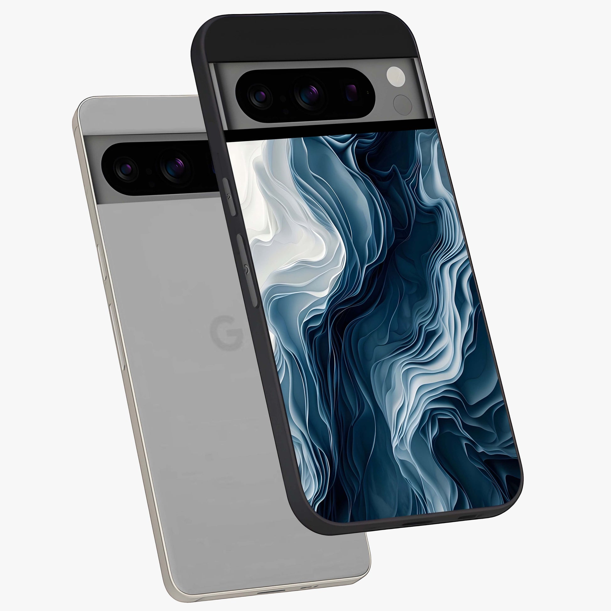 Ethereal Paper Marble Glass Case displayed in angled mockup highlighting elegant marble pattern with modern aesthetic style.