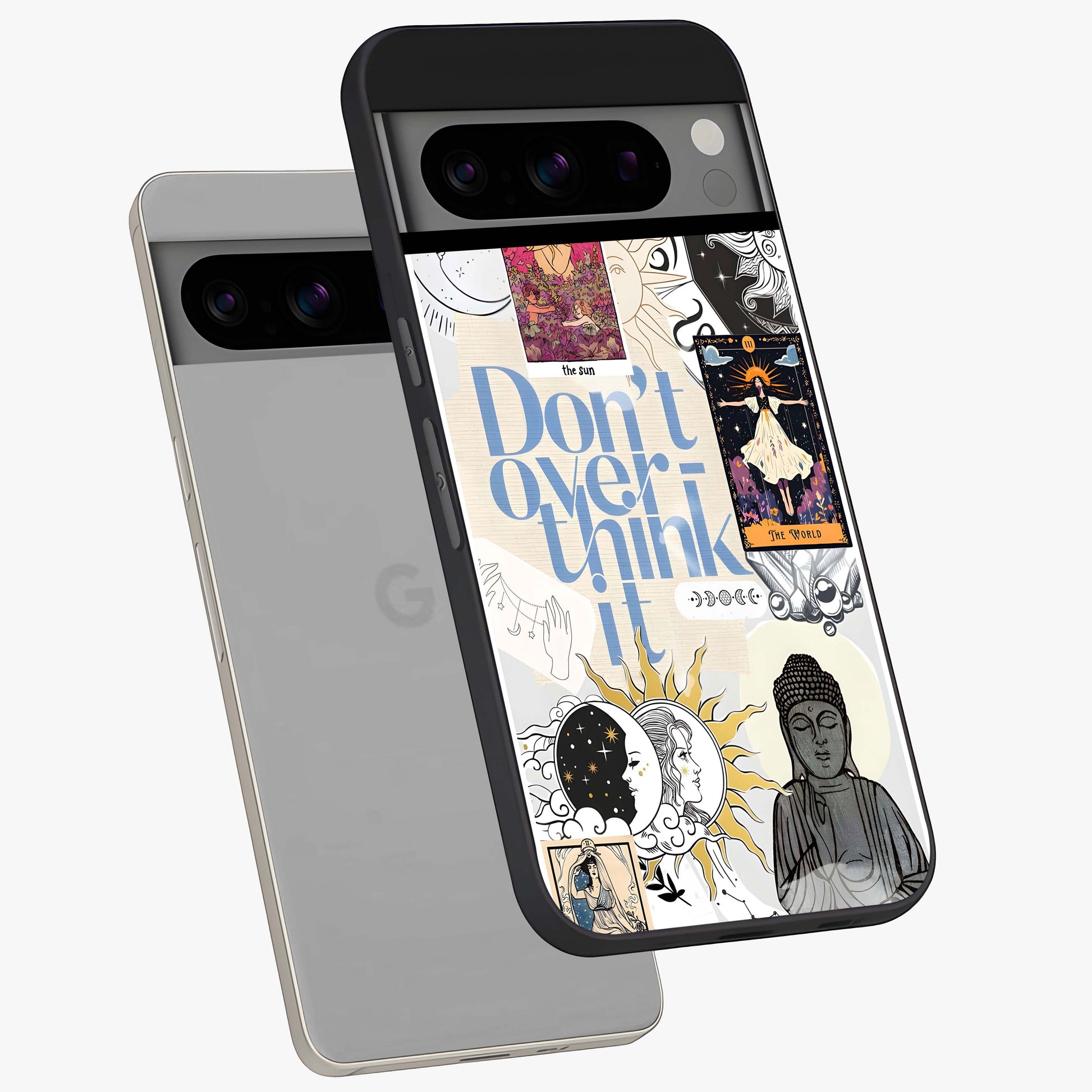 Ethereal Thoughts Glass Case displayed in angled mockup highlighting soft abstract design with calm ethereal aesthetic.